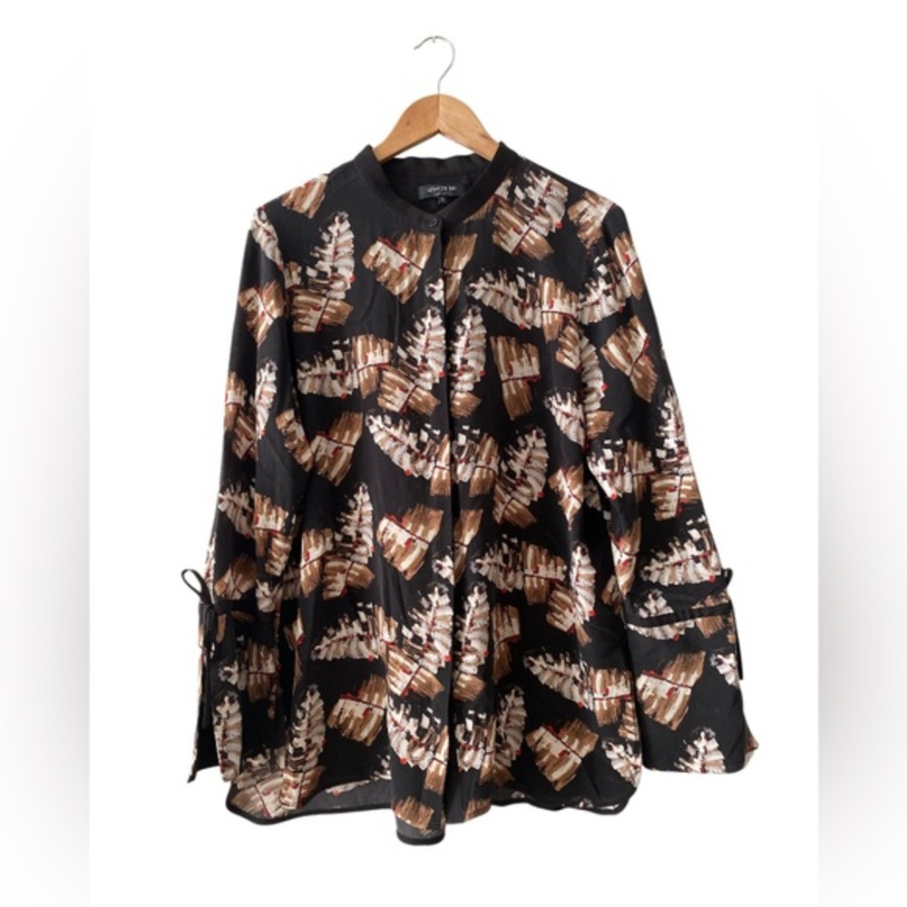 Lafayette 148 100% silk Desra Impasto Leaf-print blouse top size XL spotless